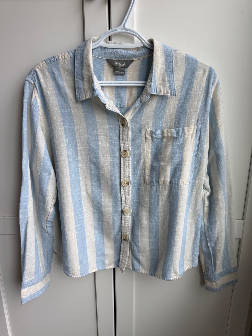 Natural Reflections Blue Stripe Button-Up Shirt S Coastal Grandma